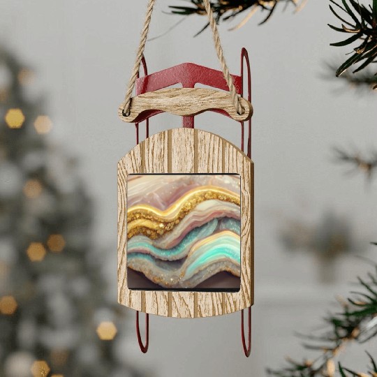 Pastel Pink Teal Agate Geode Stone Sled Ornaments