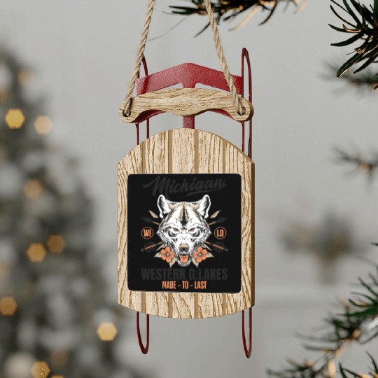 Western great lakes Michigan home of the wolf Sled Ornaments
