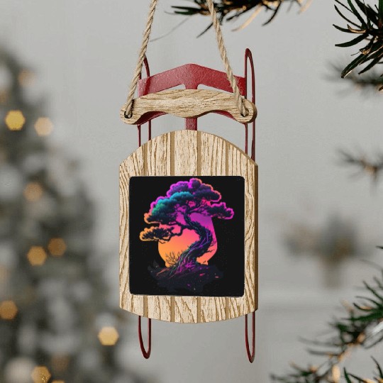 Synthwave Bonsai Tree Sled Ornaments