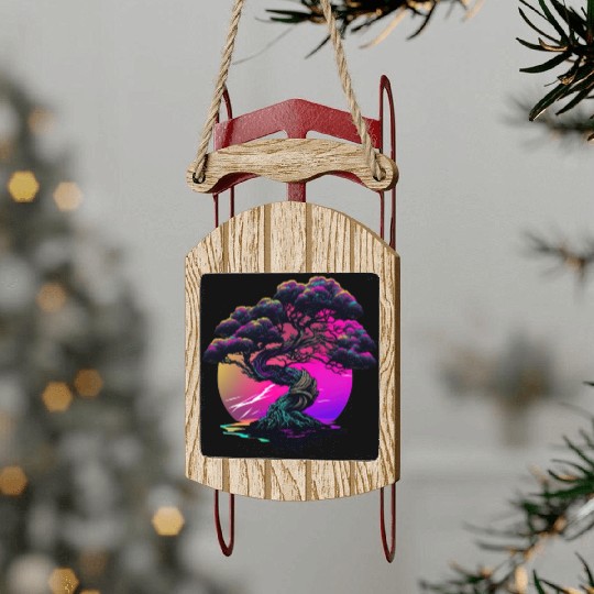 Synthwave Bonsai Tree Sled Ornaments