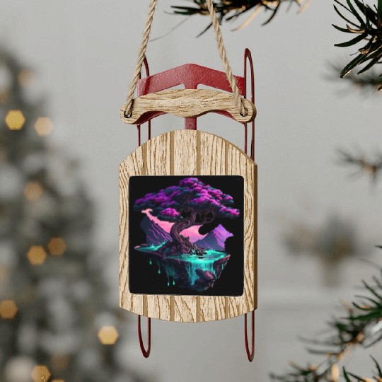 Synthwave Bonsai Tree Sled Ornaments