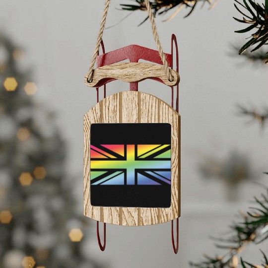 Union Jack / Rainbow Flag (Great Britain / UK) Sled Ornaments