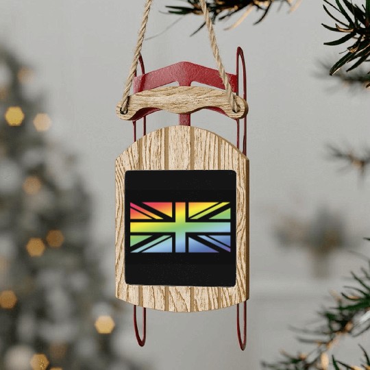 Union Jack / Rainbow Flag (Britain / UK / Poster) Sled Ornaments
