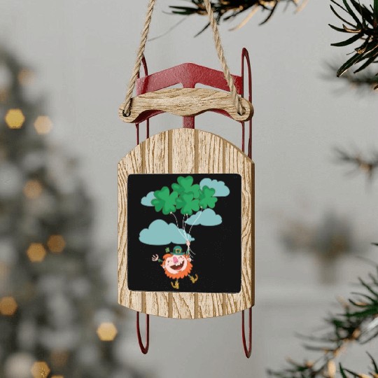 Lerechaun Hanging On Clover Balloons - St Patricks Sled Ornaments