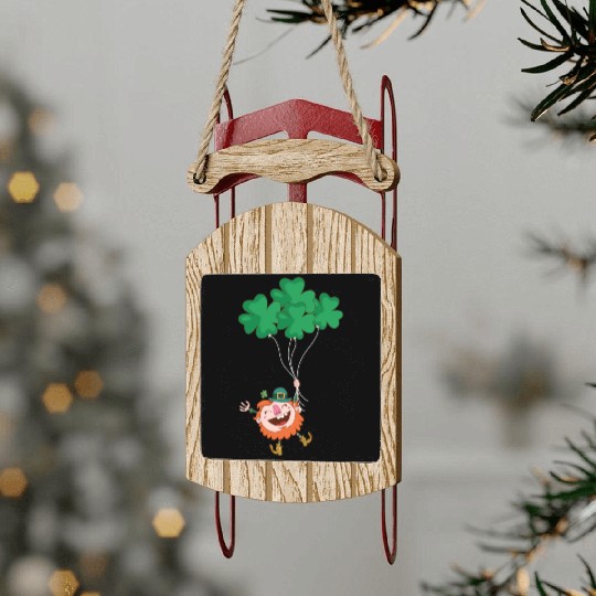 Lerechaun Hanging On Clover Balloons - St Patricks Sled Ornaments