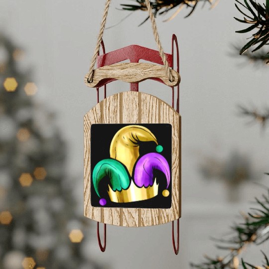 Purple, Yellow Golden And Green Jester Hat For Sled Ornaments