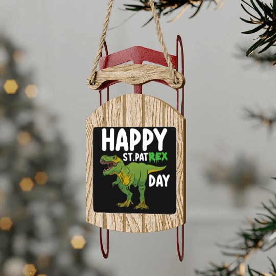 Happy St Pat Rex Day Dinosaur Sled Ornaments