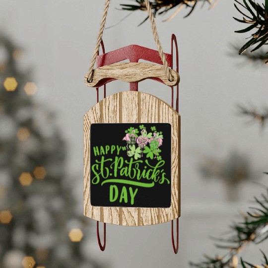 Happy St Patricks Day Irish Flamingo Sled Ornaments