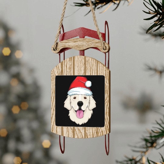 Blond Golden Retriever Santa Hat Cute Christmas Sled Ornaments
