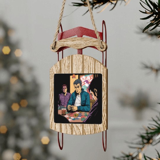 Cool Poker Fans Retro Comic Style Poker Player Sled Ornaments