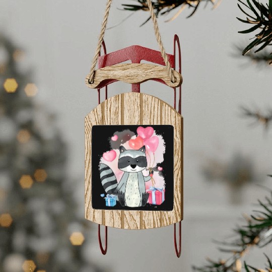 Raccoon Valentines Day Trash Panda Raccoon lover Sled Ornaments
