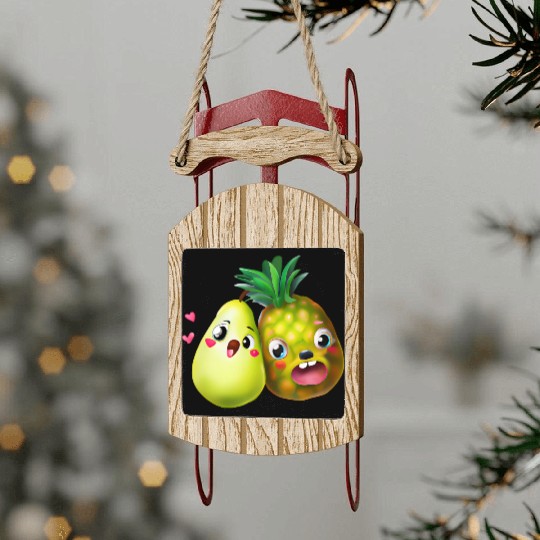 Pineapple pear love - cute fruit design Sled Ornaments