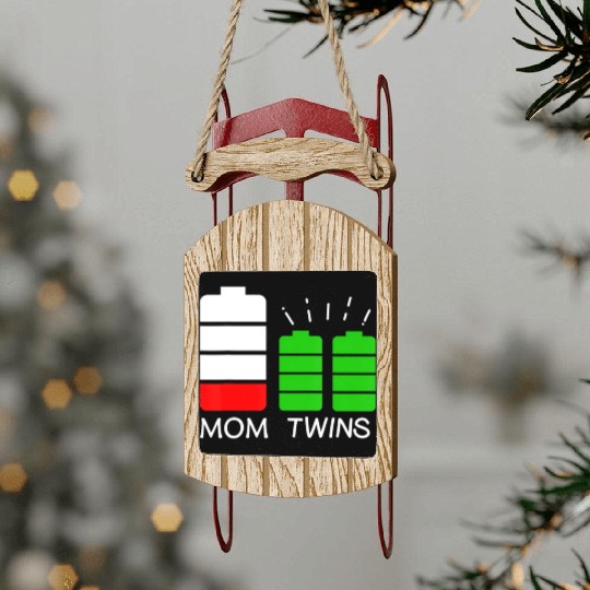 Twin Mom Low Battery Tired Mom Of Twins Sled Ornaments