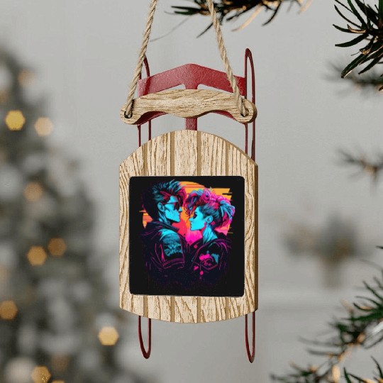 Get the Hottest Cyberpunk Synthwave Art - In Love Sled Ornaments