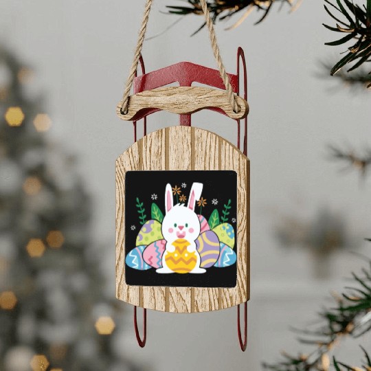 Cute Easter Bunny Egg Hunt Sled Ornaments
