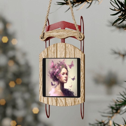 Breast Cancer Survivor Pink Flower Hair Girl Sled Ornaments