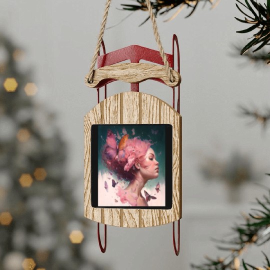 Breast Cancer Survivor Pink Flower Hair Girl Sled Ornaments