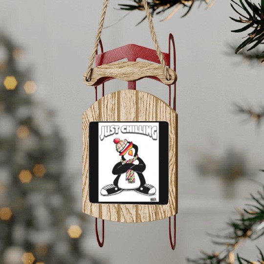Just Chilling Penguin by Black Sheep Graphix Sled Ornaments