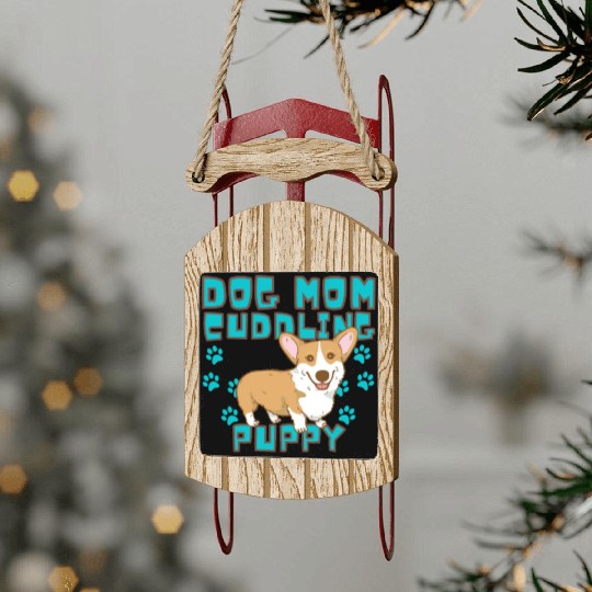 DOG MOM CUDDLING PUPPY , DOGS LOVERS Sled Ornaments