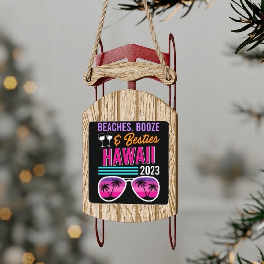 Beach Booze Besties Hawaii Vacation Spring Break Sled Ornaments