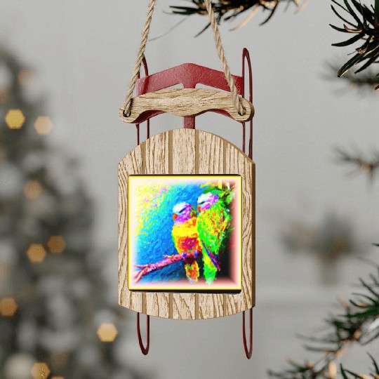 A Vibrant and Joyful Rainbow Birds. Buy Now Sled Ornaments