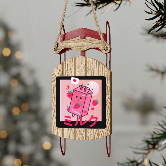 Strawberry Milk Shake Funny Retro 90s Japanese Sled Ornaments