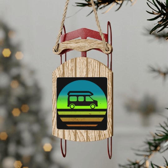 Camper Van Retro Sunset Vintage sun camping Sled Ornaments