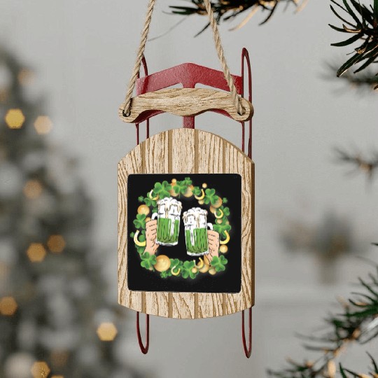 St. Patrick's Day Irish Green Beer, Wine Cups Sled Ornaments