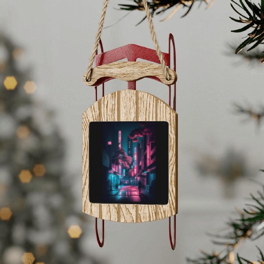 Tokyo Japan Japanese Aesthetic Graphic Night Scene Sled Ornaments