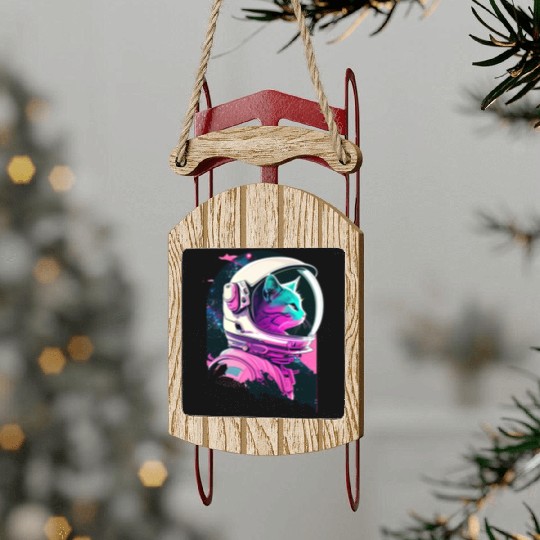 Aesthetic Vaporwave Space Cat 80s 90s Astronaut Sled Ornaments