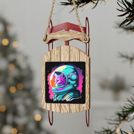 Aesthetic Vaporwave Space Cat 80s 90s Astronaut Sled Ornaments