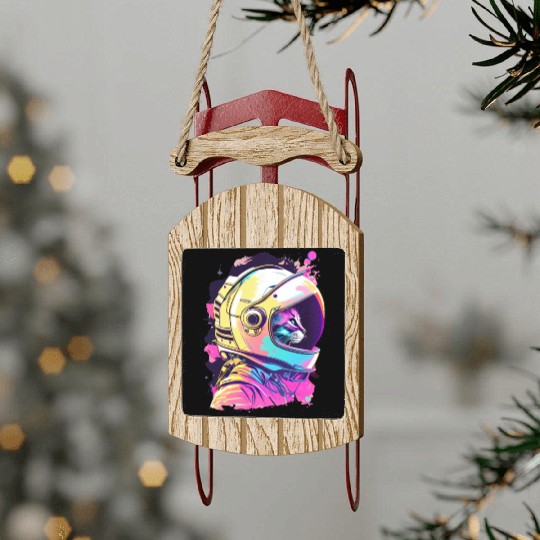 Aesthetic Vaporwave Space Cat 80s 90s Astronaut Sled Ornaments