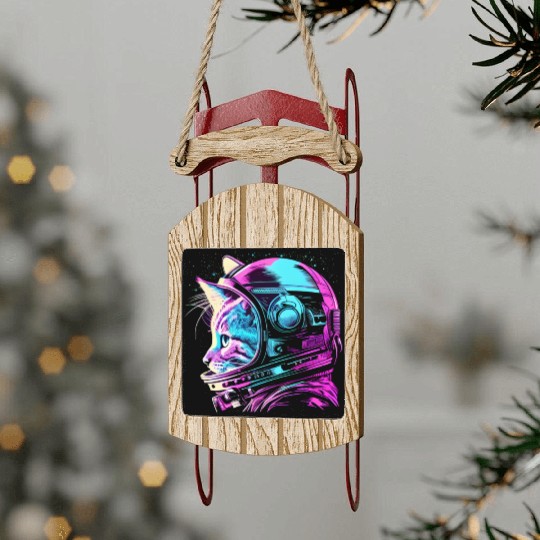 Aesthetic Vaporwave Space Cat 80s 90s Astronaut Sled Ornaments