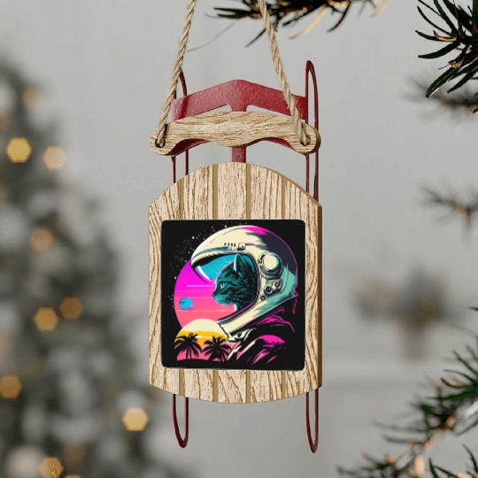 Aesthetic Vaporwave Space Cat 80s 90s Astronaut Sled Ornaments