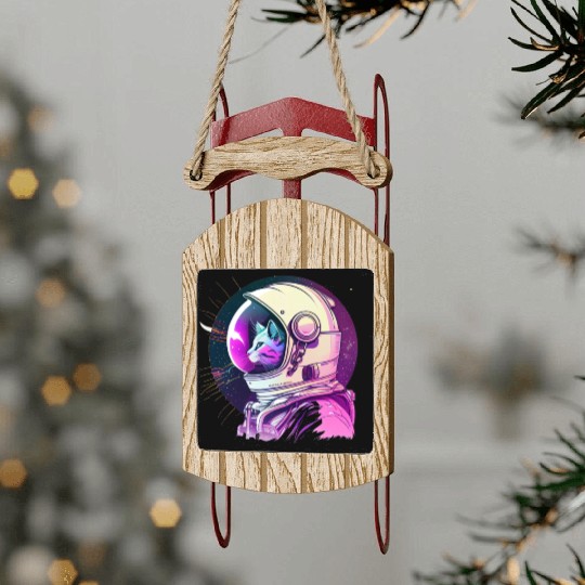 Aesthetic Vaporwave Space Cat 80s 90s Astronaut Sled Ornaments