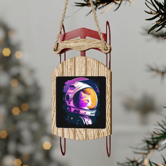 Aesthetic Vaporwave Space Cat 80s 90s Astronaut Sled Ornaments