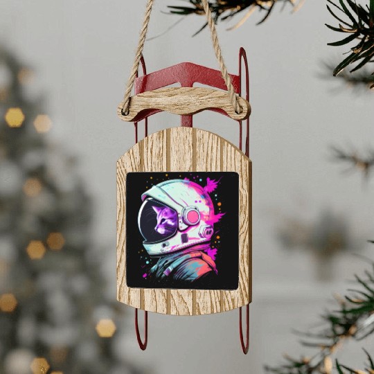 Aesthetic Vaporwave Space Cat 80s 90s Astronaut Sled Ornaments