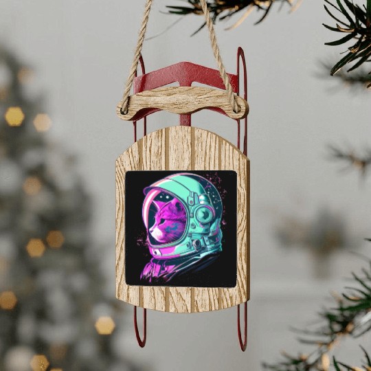 Aesthetic Vaporwave Space Cat 80s 90s Astronaut Sled Ornaments