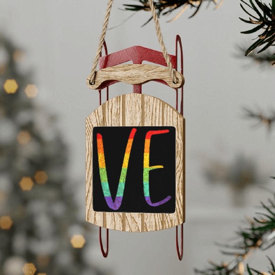 LGBT Pride Love LO VE Lesbian Couple Matching Love Sled Ornaments