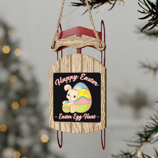Happy Easter Egg Hunt Bunny Gift Sled Ornaments