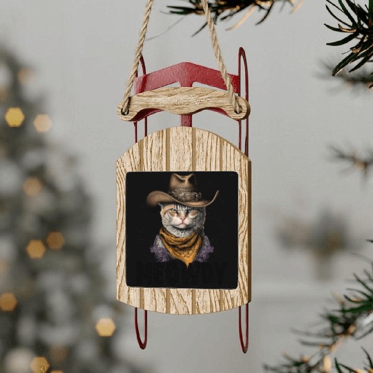 Meowdy Cat Meme Country Meow Howdy Funny Sled Ornaments