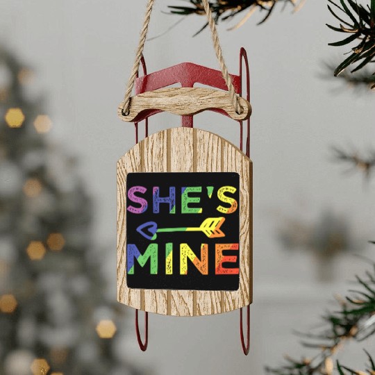 Lesbian Couple She s Mine I m Hers Matching LGBT Sled Ornaments