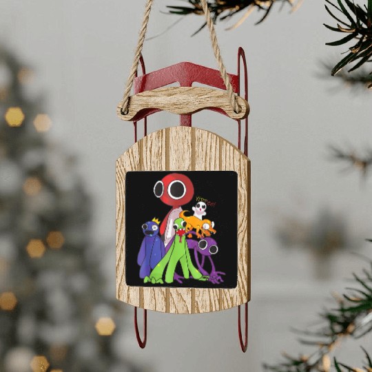 Rainbow Friends blue red orange green Sled Ornaments