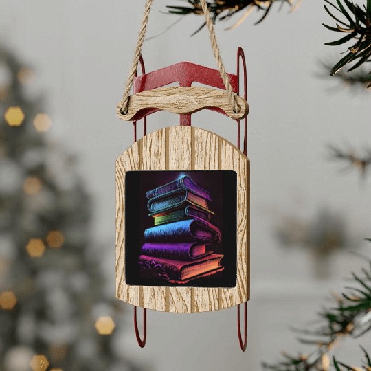 Synthwave Book Stacks Design - Retro Vibes Sled Ornaments