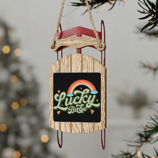 Retro Lucky Babe Rainbow St Patricks Day Sled Ornaments