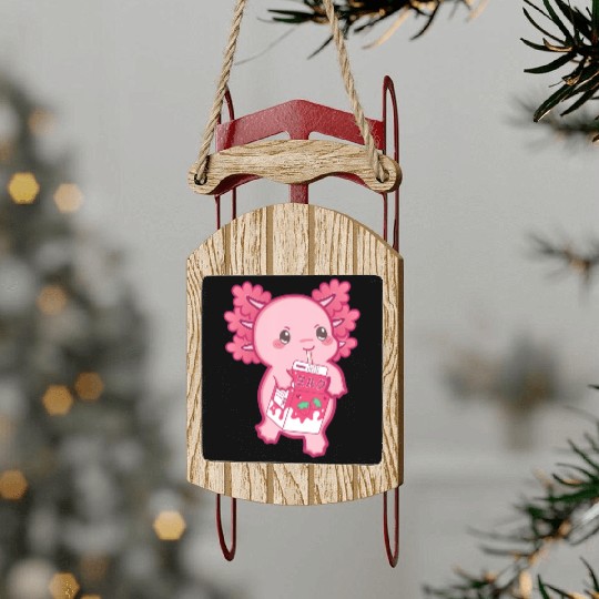 Kawaii Axolotl Strawberry Milk Teen Girl Kids Japa Sled Ornaments