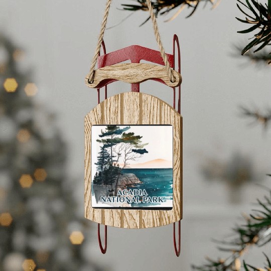 Acadia National Park Watercolor Sled Ornaments
