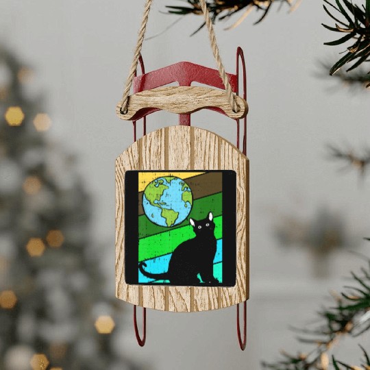 Black Cat Earth Day Retro Kitten Lover Environment Sled Ornaments
