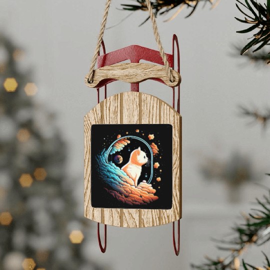 Astronaut Cat Space Cat on Galaxy Cat Lover Sled Ornaments
