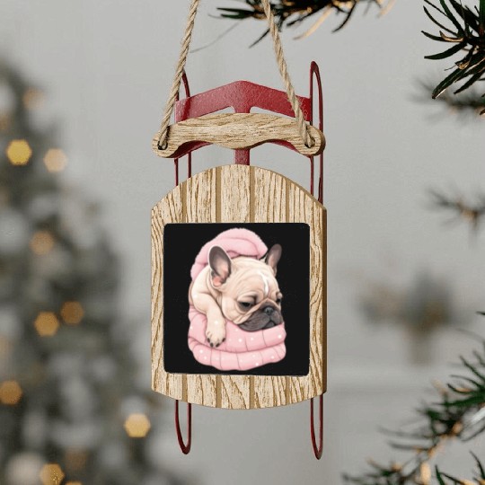Cozy Naptime with a French Bulldog Sled Ornaments